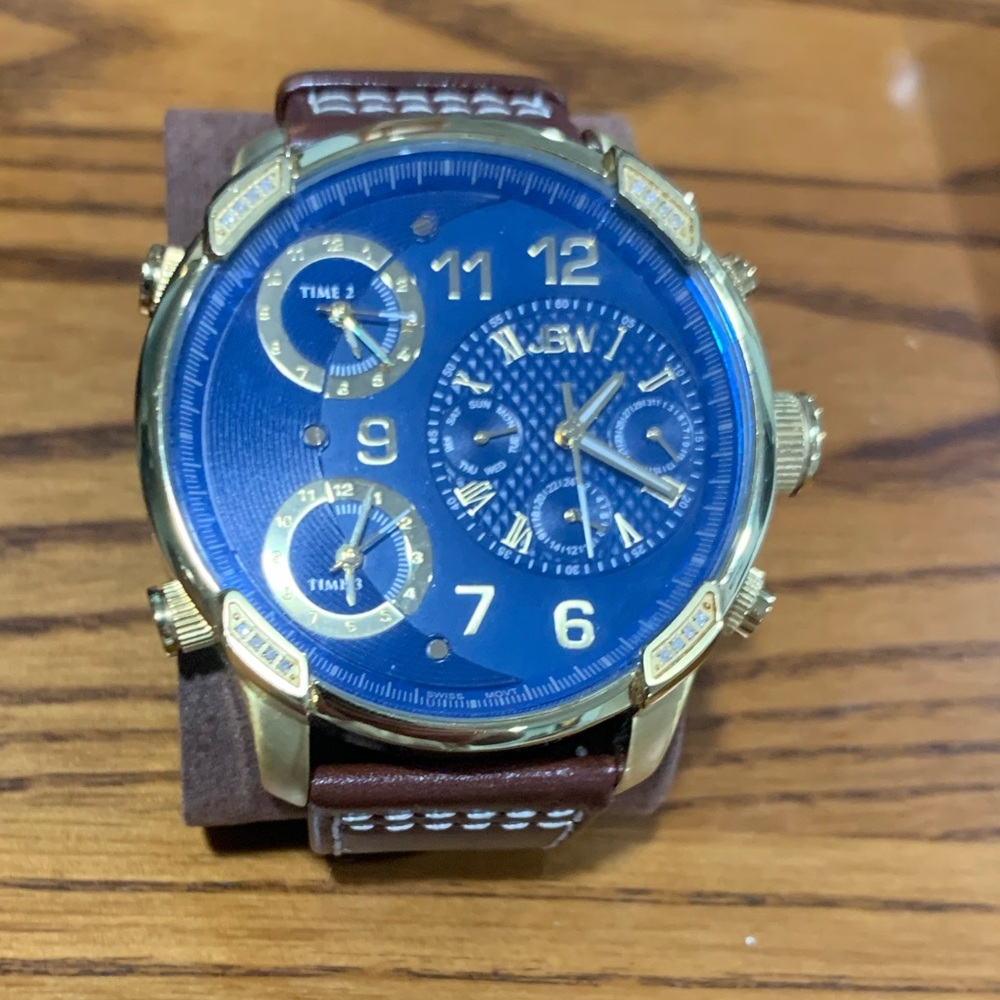 JBW Men Watch J6353A G4 Swiss Quartz 3 Time Zone